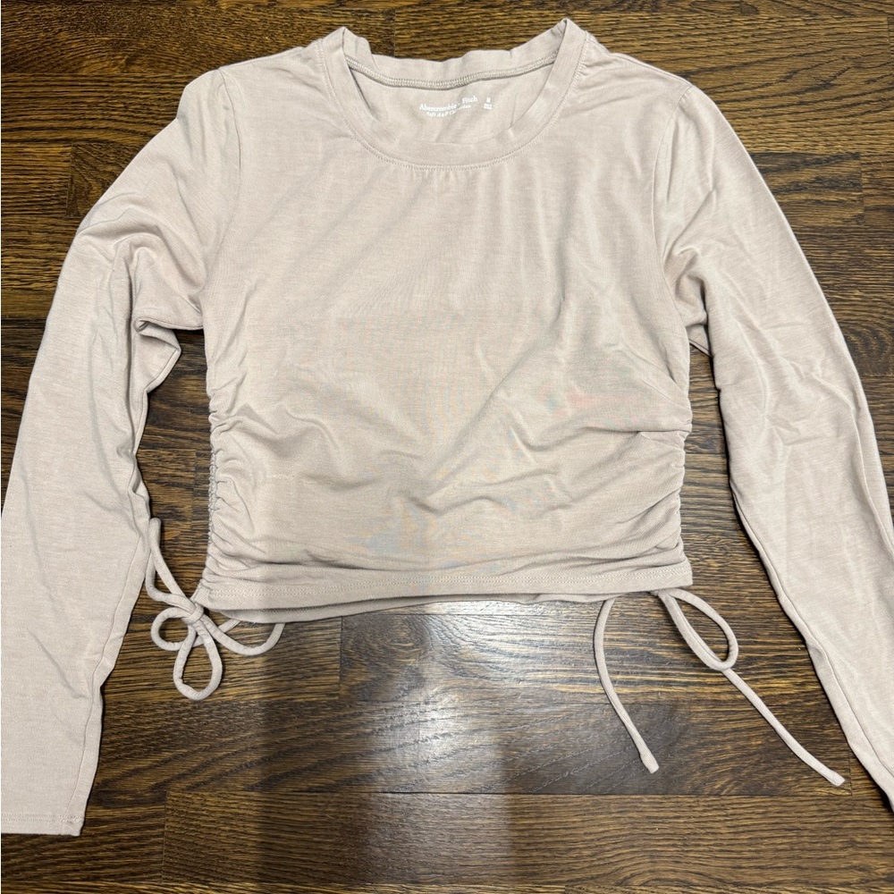 Abercrombie & Fitch Long Sleeve Ruched Drawstring Top - Light Taupe